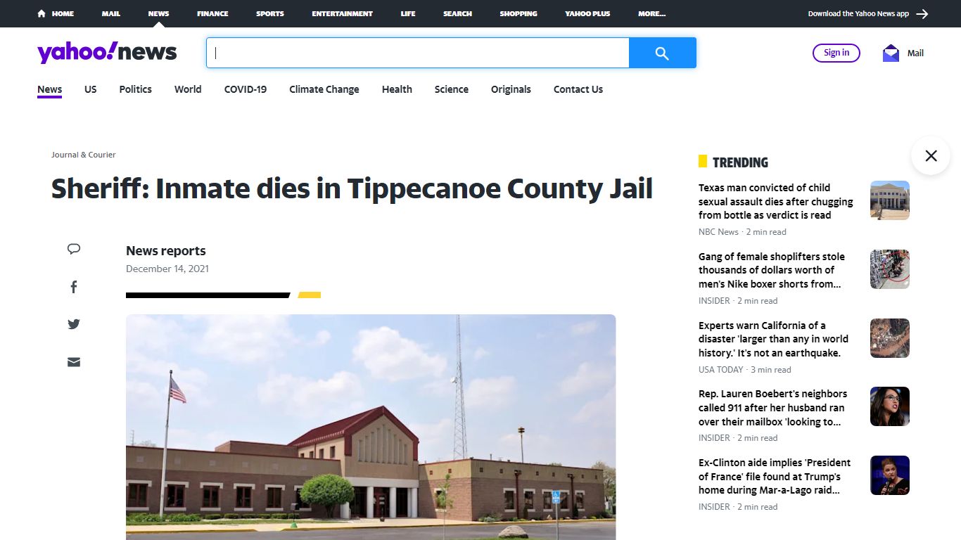 Sheriff: Inmate dies in Tippecanoe County Jail
